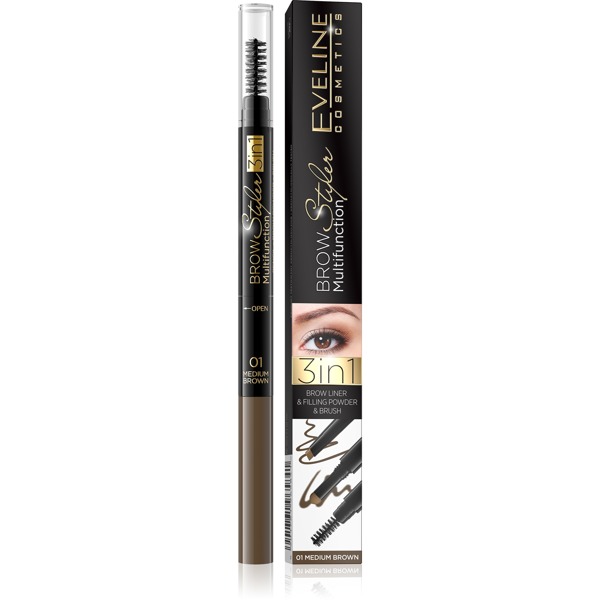Eveline Cosmetics Brow Styler precyzyjna kredka do brwi 3 w 1 odcień 01 Medium Brown 1,2 g