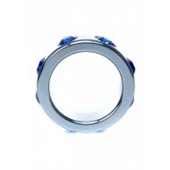 Pierścień-Metal Cock Ring with Dark Blue Diamonds Small