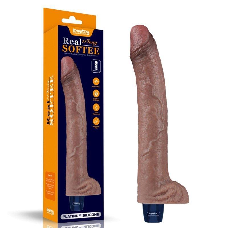 11&quot REAL SOFTEE Rechargeable Silicone Vibrating Dildo