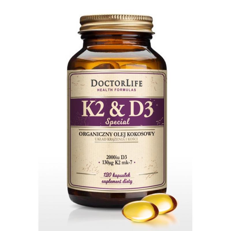 K2 & D3 organiczny olej kokosowy 130ug K2 mk-7 & 2000iu D3 suplement diety 120 kapsułek