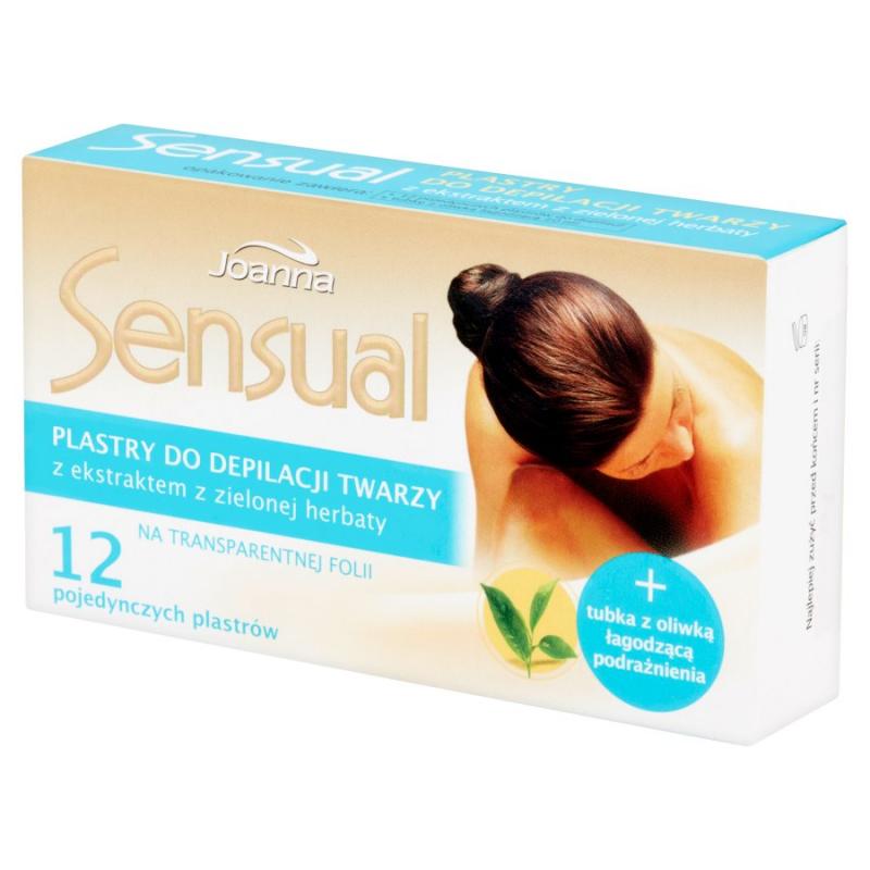 Sensual plastry do depilacji twarzy Zielona Herbata 12szt + oliwka łagodząca podrażnienia 10ml Sensual plastry do depilacji twarzy Zielona Herbata 12szt + oliwka łagodząca podrażnienia 10ml