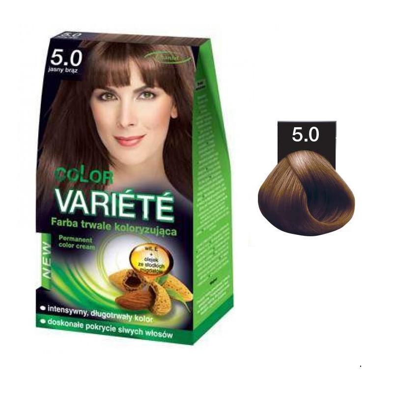 Variete Color Permanent Color Cream farba trwale koloryzująca 5.0 Jasny Brąz 50g Variete Color Permanent Color Cream farba trwale koloryzująca 5.0 Jasny Brąz 50g