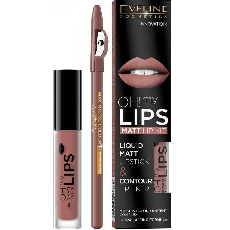 Oh My Lips zestaw do makijażu ust Liquid Matt Lipstick matowa pomadka 4,5 ml + Contour Lip Liner konturówka 02 Milky Chocolate 1