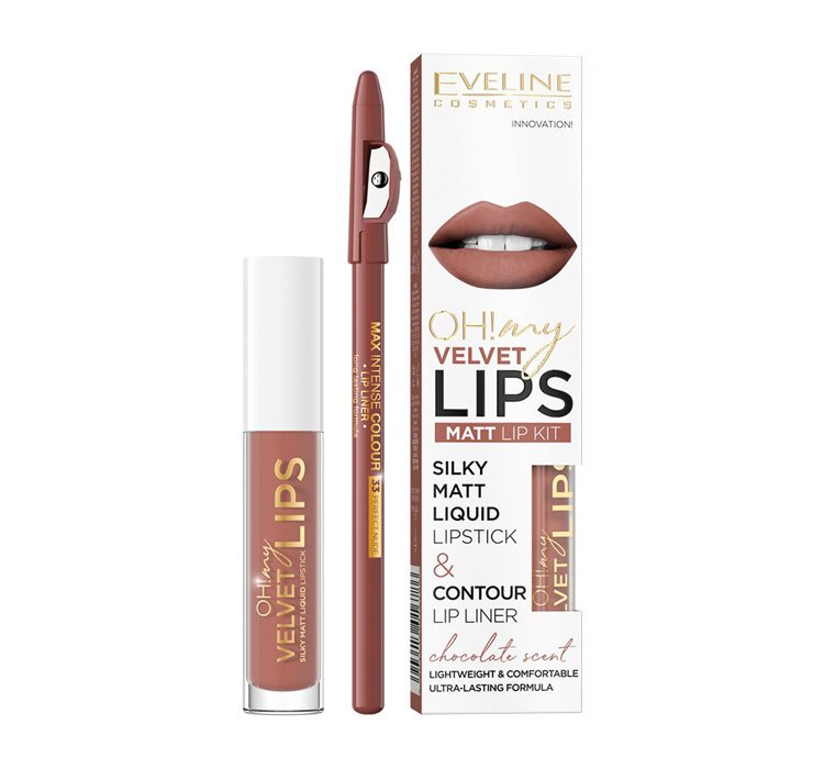 Oh! My Velvet Lips Liquid Matt Lip Kit zestaw matowa pomadka w płynie 4.5ml + konturówka do ust 1szt 12 Praline Eclair