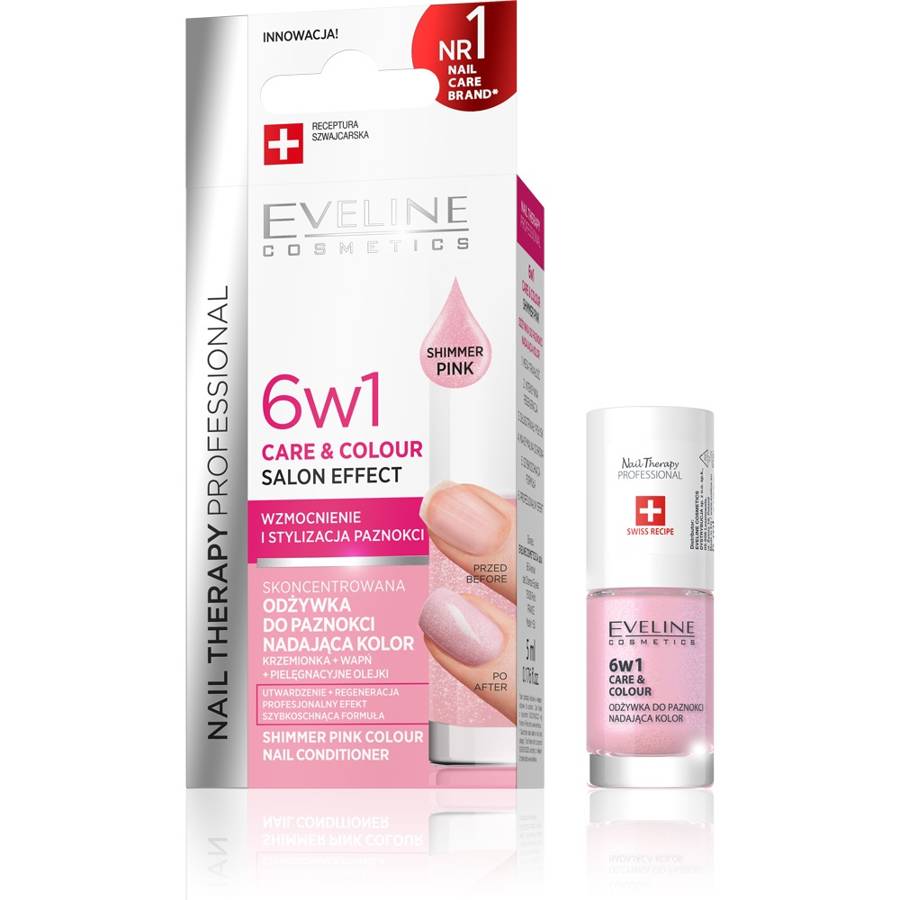 Eveline Cosmetics Nail Therapy Care & Colour odżywka do paznokci 6 in 1 odcień Shimmer Pink 5 ml