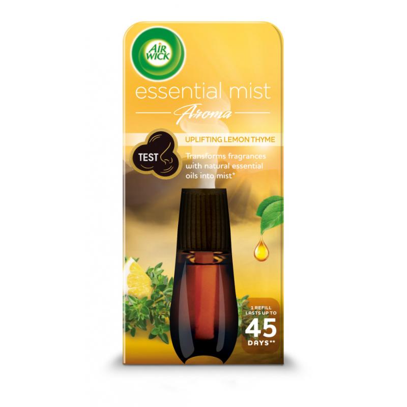 Essential Mist Aroma orzeźwiający wkład do automatycznego odświeżacza o zapachu cytryny i tymianku 20ml Essential Mist Aroma orzeźwiający wkład do automatycznego odświeżacza o zapachu cytryny i tymianku 20ml