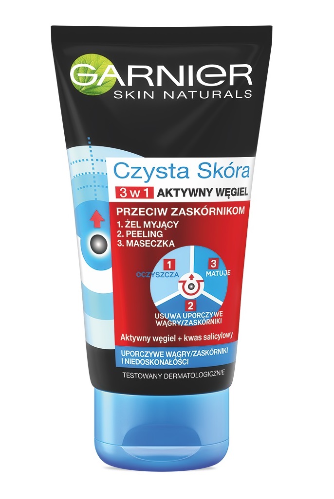 Garnier Czysta Skóra czarna maseczka do twarzy przeciw zaskórnikom i trądzikowi z węglem aktywnym 3w1 150 ml